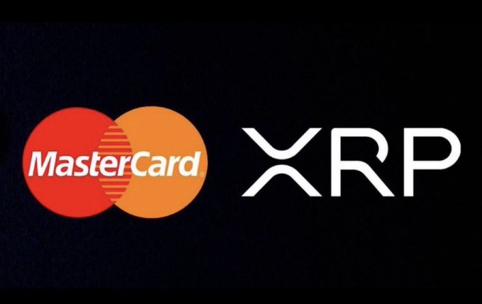 A graphic displaying the MasterCard logo alongside the XRP logo on a black background, indicating a partnership or integration between Mastercard and Ripple's XRP cryptocurrency.