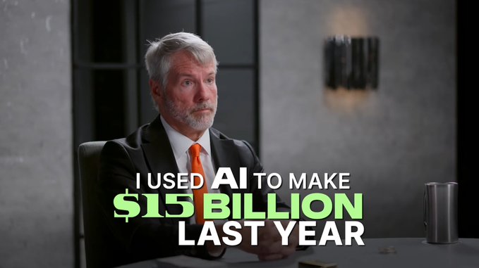 A thumbnail featuring a man with gray hair and beard in a suit, overlaid with the text 'I USED AI TO MAKE $15 BILLION LAST YEAR.'