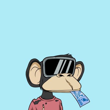 A cartoon illustration of a monkey wearing VR goggles and holding a card in its mouth against a light blue background.