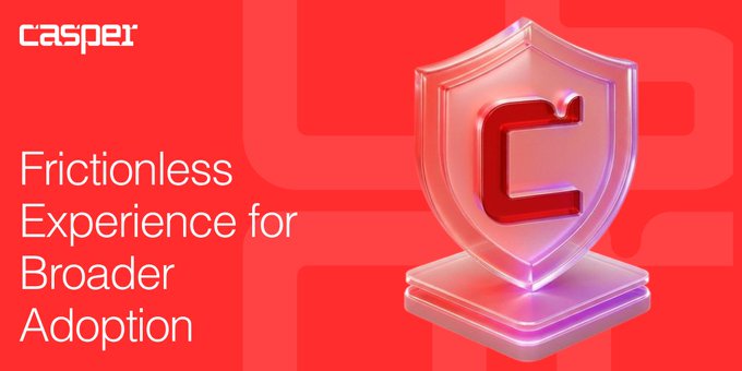 The image features a shield with the letter "C" on it, which is part of an advertisement for Casper, a cryptocurrency exchange platform. The text above the shield reads "Frictionless Experience for Broader Adoption". This suggests that the platform offers a frictionless experience for users who want to adopt new cryptocurrencies or manage their existing ones without facing any difficulties.