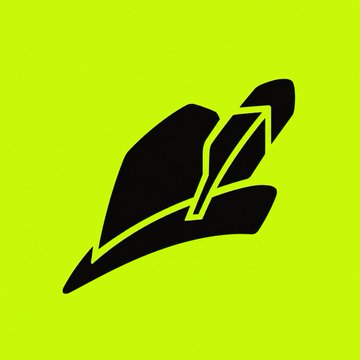 A simple logo design featuring a black silhouette of a hand holding a rocket-like crystal or diamond shape on a bright yellow-green background.