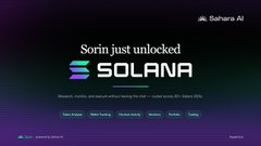 A webpage screenshot showing 'Sahara AI' branding and the message 'Sorin just unlocked SOLANA', appearing to promote or document an achievement on the Solana blockchain.