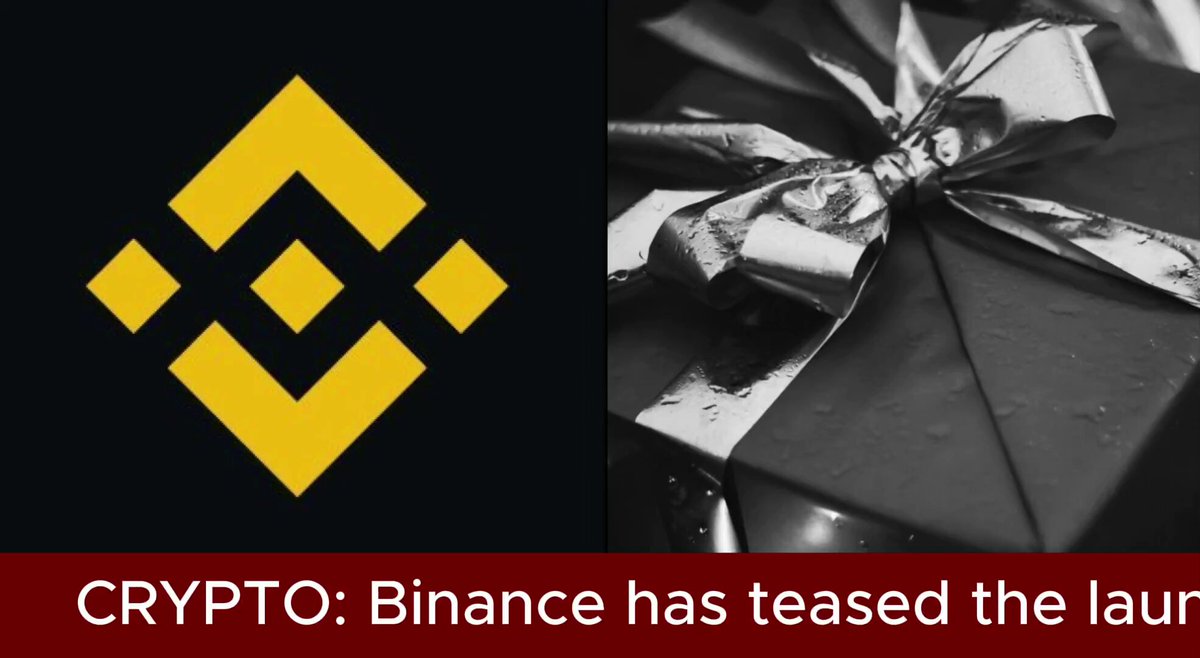The image features a black background with two elements prominently displayed - a Bitcoin symbol and a gift box with a ribbon tied around it, both of which are yellow. The Bitcoin symbol is positioned above the gift box, while the gift box is placed below it. The text "CRYPT: Binance has teased the launch of something entirely new on June 1, 2026" is written in white at the bottom right corner of the image.
