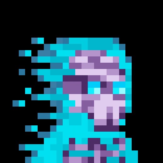A glitchy pixel-art figure with a cyan and purple vaporwave aesthetic appears to be disintegrating or trailing off to the left, evoking a retro digital "rare" aesthetic.

The image's distorted, pixelated, and dissolving appearance aligns with the "looks rare" caption, mimicking the look of a glitched-out or rare NFT-style digital collectible.