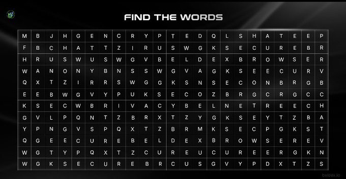 A word search puzzle titled 'FIND THE WORDS' on a dark background with various terms related to internet security.