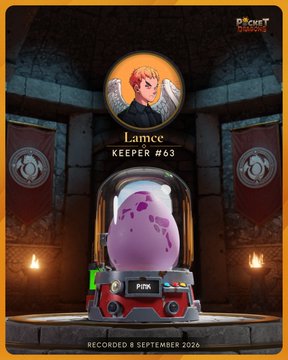 A digital collectible card from 'Planet X' shows a pink egg labeled 'PINK' with a character named 'Lamee' as Keeper #63, dated September 2026.