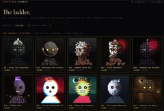 A dark webpage titled 'The Ladder' displaying a grid of eight thumbnail images featuring various eerie figures, dolls, and objects.