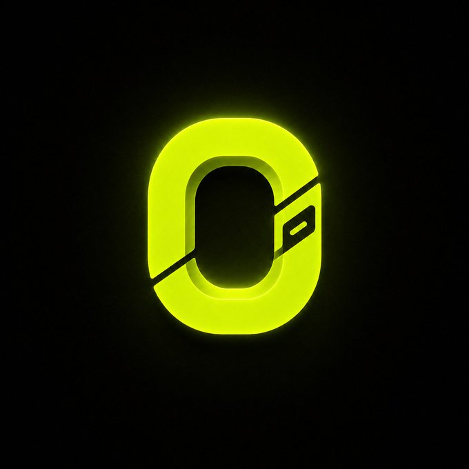A glowing neon green 3D letter 'O' logo on a black background.