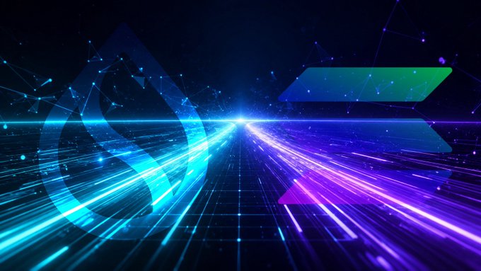 A digital abstract image featuring a stylized 'S' logo with neon blue and purple light streaks on a dark background.