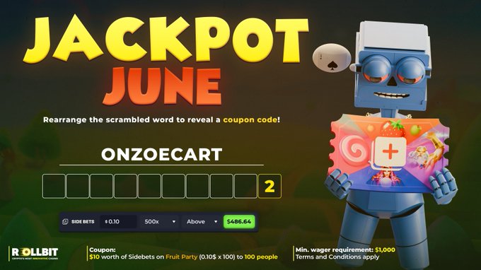 The image features a cartoon robot holding a piece of paper with a code written on it, which appears to be a Coupon Code. The text "Unscramble the word → Redeem the coupon code → Claim your Free Sidebets → Hunt for a Jackpot!" is displayed in white letters above and below the robot's head. This suggests that there might be an online game or contest related to the Coupon Code, possibly involving the robot as a character or avatar. The image also includes a link to the original post where more information about the Coupon Code can be found.