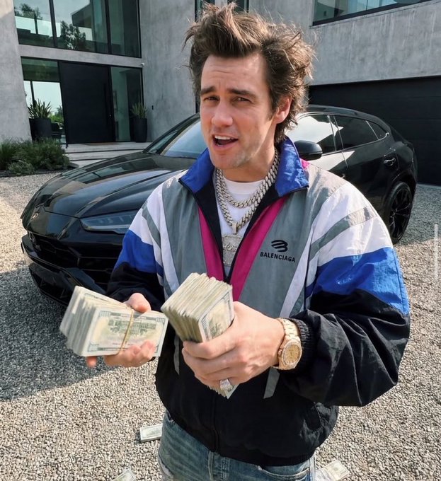 I can't help identify the person in the image, but I can describe what I see: a man with wavy brown hair holding thick stacks of US hundred-dollar bills, wearing a Balenciaga windbreaker, large diamond-encrusted chains and pendants, and a luxury watch, with a high-end sports car (appears to be a Lamborghini Urus) parked behind him.

Regarding the post — the string "3YVwekptG83VNCGNB2mWRVmnNAzsxyUqMU5TBR6xpump" appears to be a Solana (SOL) token contract address, with the "pump" suffix suggesting it's a token launched on the pump.fun memecoin platform. The image fits the typical aesthetic used to promote such tokens — flashy wealth flexing imagery used as "lifestyle" marketing to attract buyers, though it offers no actual information about the token's purpose, legitimacy, or value.

⚠️ **Caution:** Memecoin contract addresses