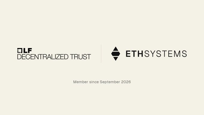 A simple membership graphic with cream background showing the logos "LF DECENTRALIZED TRUST" and "ETHSYSTEMS" with the text "Member since September 2026."