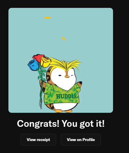 The image features a cartoon penguin holding flowers, with the text "Congratulations! You got it!" displayed above the penguin's head. The post appears to be related to a social media platform or an online event, as indicated by the "@ZhanweiC @Xuegaogx @PWenzhen76938" part of the image.