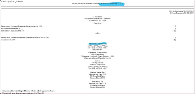 The image shows an SEC filing (Form 40-24B2/A) for Roundhill XRP Covered Call ETF, listing teucrium Investment Trust as the registrant with a Proposed Maximum Offering of $10,000,000, filed September 11, 2025—relating to the post about Roundhill's delayed launch date of October 11th for its XRP Covered Call ETF.