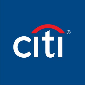 The image shows the Citi (Citibank) logo, featuring the white "citi" wordmark with its signature red arc above it, set against a blue background, directly corresponding to the post discussing Citi's revised cryptocurrency price targets and ETF inflow forecasts.