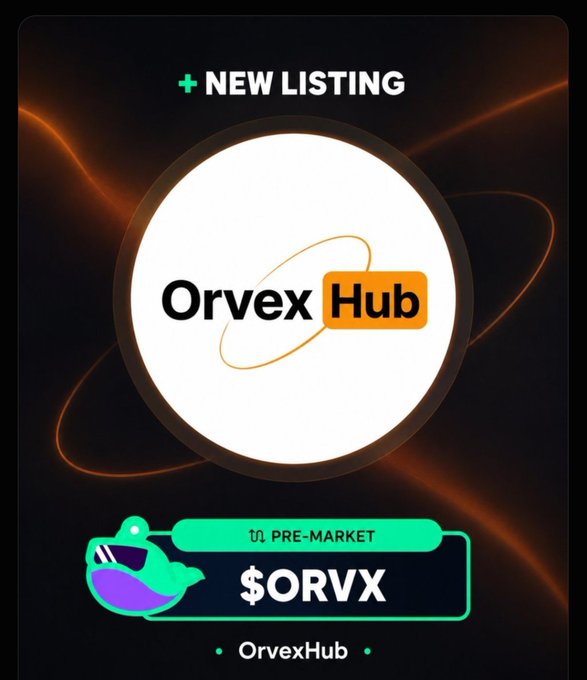 A promotional graphic announcing "NEW LISTING" for Orvex Hub ($ORVX) with a "PRE-MARKET" label. The image directly conflicts with the accompanying warning, which clarifies that OrvexHub has not authorized any pre-market listing and that such offerings should be treated as potentially fraudulent.