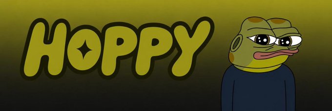 The image features a cartoon frog with a sad expression, standing against a gray background. The frog's face has a big "O" shape above its eyes, giving it an odd appearance. In the bottom right corner of the image, there is text that reads "HOPPY". This suggests that someone has added this banner to the post for $HOPPY.