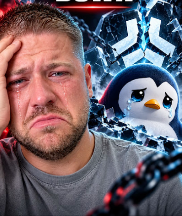 A YouTube thumbnail shows a crying man next to a sad cartoon penguin character with chains and the PENGU token logo in the background.