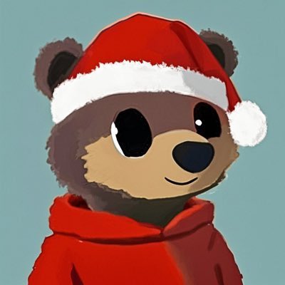 A cute brown bear wearing a red Santa hat and red hoodie smiles against a teal background, conveying a festive yet bittersweet tone. The cheerful Christmas imagery contrasts with the post's nostalgic reflection on a once-hopeful crypto bull market now feeling deflated enough to consider a rebrand.