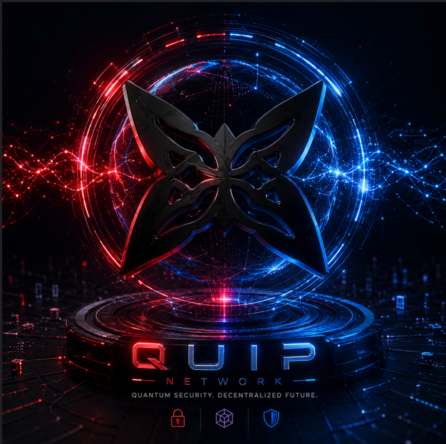 The image features a logo for Quip Network, which is a company that focuses on bringing together emerging technologies and decentralized participation. The logo consists of a butterfly with its wings spread wide open, surrounded by blue and red lights. This design represents the idea of spreading one's wings and embracing new possibilities in the digital world. The post about Quip Network emphasizes this concept, stating that "One of the most interesting aspects of Quip Network is its attempt to bridge emerging technologies with decentralized participation."