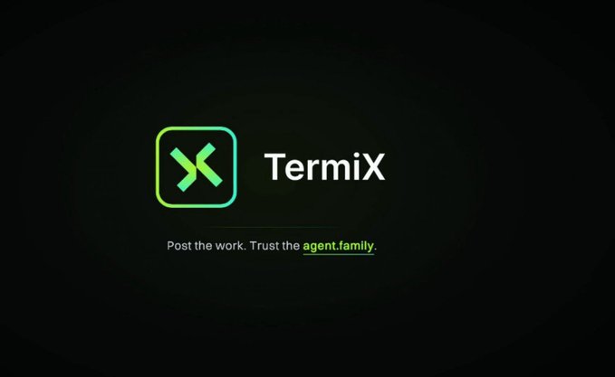 A logo for Termix with the tagline 'Post the work. Trust the agent.family.' featuring a green 'X' icon.