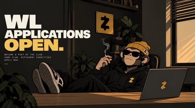 An illustrated advertisement displays the text 'WL APPLICATIONS OPEN' alongside a cartoon monkey character wearing sunglasses and a yellow beanie, lounging with a laptop and cigarette.