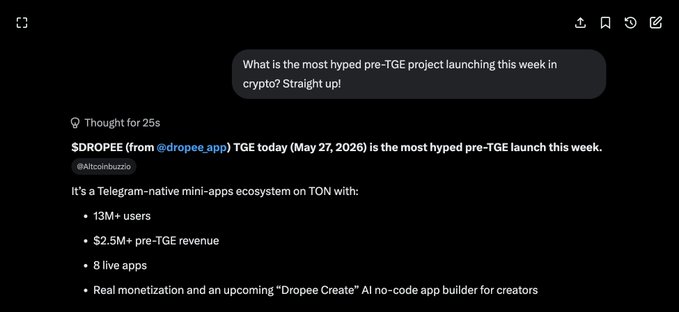 There's a photo of an email sent from a computer, and it contains several descriptions or sentences that may provide context for the content of the message. The first sentence reads: " Thought it was the most typical pre-tune+ project launching this week in cyber space". Another description includes a screenshot with an image of a laptop screen. The text is not visible on the image itself, but rather described as "a thought from Grok", which appears to be the key message or statement about the email content being sent via computer. The image may provide further clues and context for understanding the context of the email, such as the context in which it was sent or the sender's relationship with the recipient.
