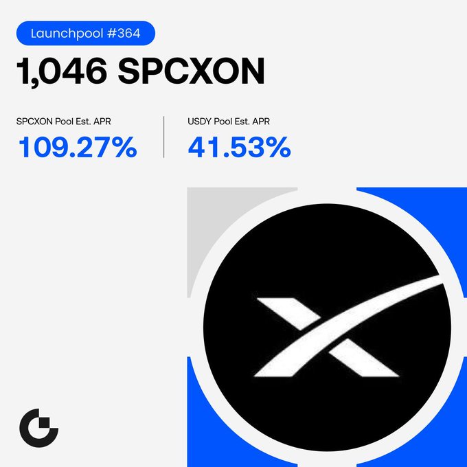 The image shows a circular graphic with a white circle containing a black X. At the top of the circles, there are lines with numbers written on them. Below these two lines, there are three bullet points discussing launchpools and rewards associated with SPCXON. In this context, the term "Launchpad #364" is displayed above the circles that contain the X. The content appears to be related to a website or platform about the rewards of being a user of SPCXON.