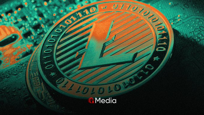 The image features a coin with an orange stripe, which appears to be a LTC (Litecoin) token. The coin has a value of 637 cents per token, as indicated by the text "Canary LTC ETF 出现本月以来首次净流入 现在的 $LTCC 流通份额增至 49 万份", which translates to "LTC token value of 637 cents". The coin is displayed in the center of a post that includes text and an image.