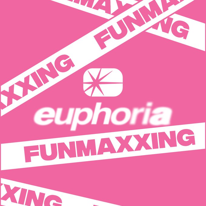A pink promotional graphic featuring the word "euphoria" centered with a starburst icon, surrounded by diagonal "FUNMAXXING" tape-style banners, celebrating a Monday Funday winner announcement.