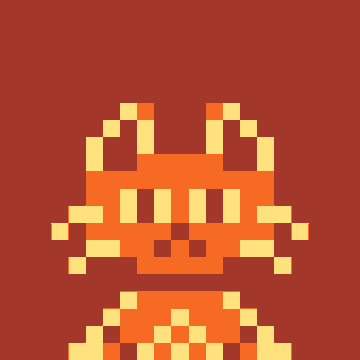 Pixel art of an orange Space Invaders-style alien character on a red background.