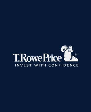 T. Rowe Price logo on a navy blue background with the tagline 'INVEST WITH CONFIDENCE' beneath a ram icon.