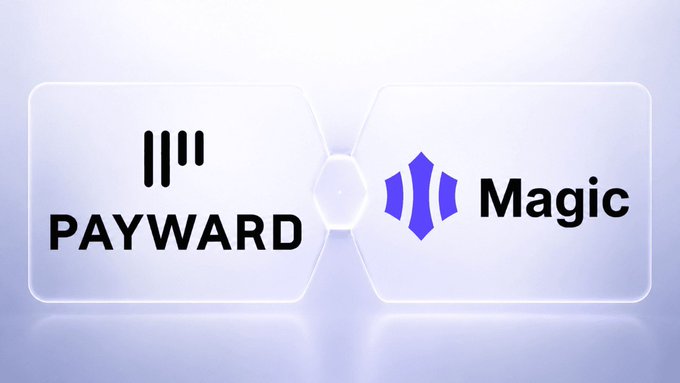 The image displays the Payward logo alongside the Magic logo, set against a light purple background. This appears to announce Payward's acquisition of Magic, aligning with the post about Payward (Kraken's parent company) strategically expanding its portfolio beyond just crypto exchange services into broader financial infrastructure.