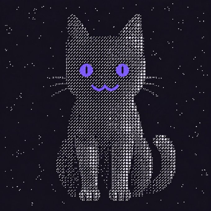 A pixelated illustration depicts a smiling cat with purple eyes made from "INK" text against a starry black background, serving as the promotional mascot for the Ink Cat NFT collection on the Ink blockchain.