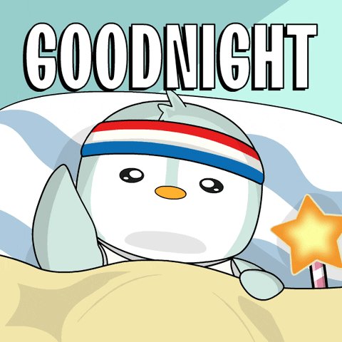 The image features a cartoon penguin lying down on its back with its arms and legs spread out while wearing a hat. The penguin appears to be resting comfortably, possibly after a long day of exploring or playing. In the background, there is a star that seems to be glowing brightly, adding a touch of magic to the scene. The image also includes text that reads "Good night fam Sleep well, let' s #GODDITY tomorrow", which suggests that it might be related to a post about good nights and sleep or a celebration for Good Night Monday.