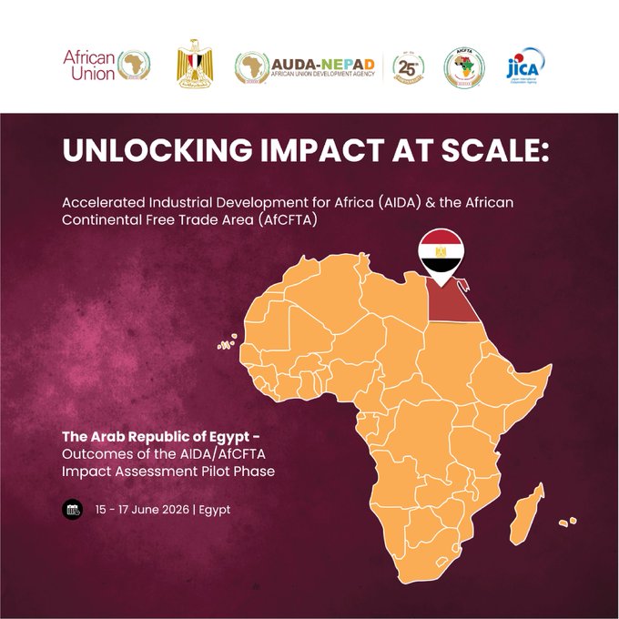 "Unlocking impact at scale" has been displayed in the image alongside an orange map of Africa with a country labeled and a red flag showing one of its regions, which appears to be Egypt. There are also logos associated with various organizations present on the image related to trade, development, and regional cooperation efforts. This visual representation is intended to highlight the connection between the impact at scale theme in the post and the relevant global initiatives happening around Africa, such as the African Continental Free Trade Area (AfCFTA).