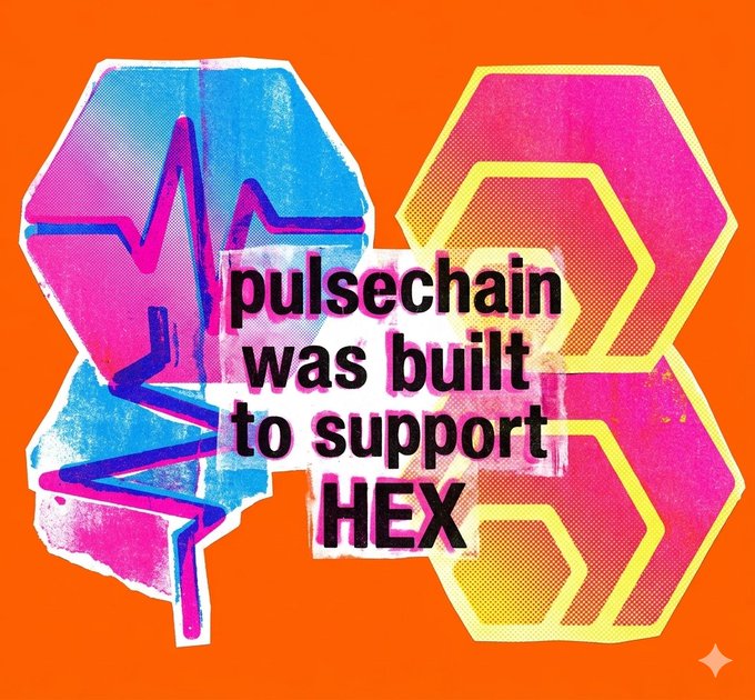 The image features a poster with an orange background, which has text written in black that reads "Stake your #HEX from 1 day to #5555 days - keep it simple." The poster also includes two hexagons, one pink and one yellow, positioned above the text.