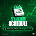 The image is a promotional graphic with a dark green financial chart background, featuring a calendar icon and bold text reading "STREAM SCHEDULE," with smaller text below directing viewers to check the "Stream News" social media for schedule information. It serves as a teaser graphic for an upcoming live stream, tying into the post's announcement of a significant $22k+ giveaway related to the $AUR ticker and a major upcoming reveal.