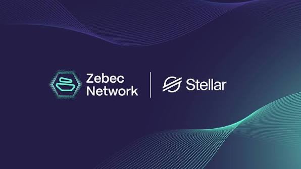 The logos for Zebec Network and Stellar are displayed side-by-side, indicating a partnership to bring streaming payroll to Stellar's ecosystem. This collaboration leverages Stellar's existing blockchain infrastructure for Zebec.