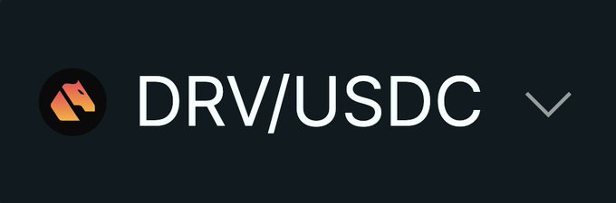 A dark interface header displays the "DRV/USDC" trading pair with a fox logo, indicating the market for DRV token. This relates to the post announcing exposure to onchain options growth on Hyperliquid, contrasting the massive ~$1T/day traditional options market with the ~$500M/day onchain options market.