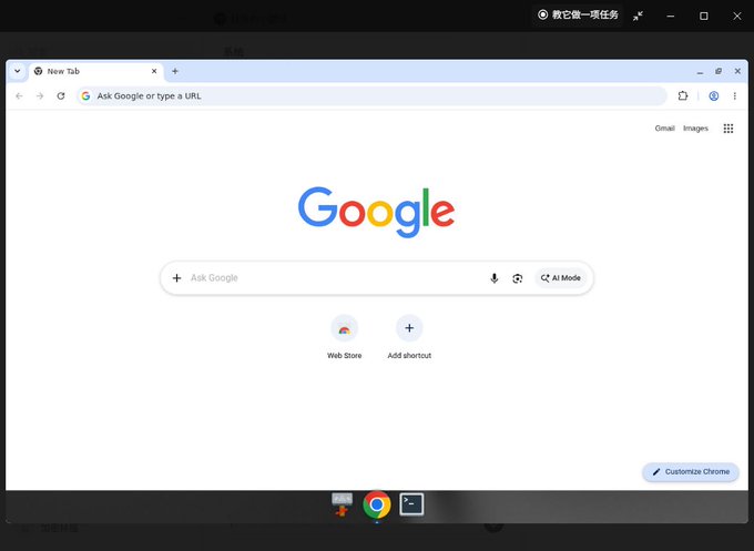 The image shows a Google Chrome browser window with the Google homepage displayed, featuring the "Ask Google or type a URL" address bar. 

The image doesn't directly relate to the post about KiteAI and the P+ badge perks—instead, it appears to show a browser screenshot that may have been mistakenly shared in place of relevant content.