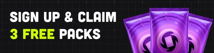 Promotional graphic with bold text "SIGN UP & CLAIM 3 FREE PACKS" next to three purple Pokemon card booster packs featuring an "S" logo, advertising a free starter pack giveaway on the Last Pack platform.