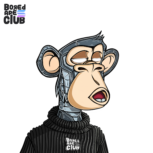 A cartoon Bored Ape character with a metallic, cybernetic head and wearing a black sweater featuring the "Bored Ape Club" logo, with the "Bored Ape Club" branding also visible in the top left corner. The image ties into the post's declaration of allegiance to the @BoredApeSolClub on Solana, with Day 83 marking continued dedication to the community.