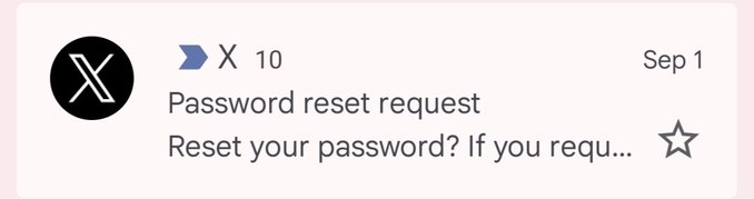 An email notification from X shows a password reset request subject line from September 1.