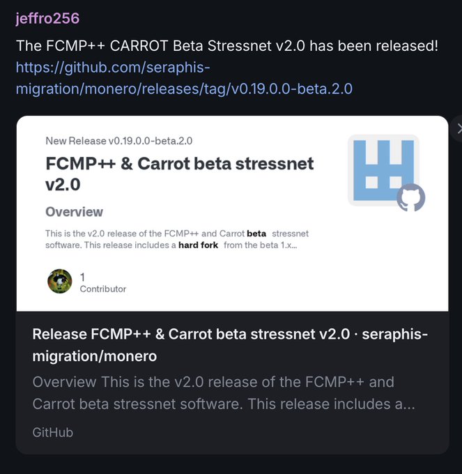 The image shows a screenshot from an email with two posts displayed side by side. The first post is about a beta release of Monero Superstress, which is a software for creating monero coins that include updates, bug fixes, and tags. This software also helps users manage their monero wallets effectively. A conversation between two people discussing the new release of Monero Superstress can be inferred from the content within the emails. The second post is about the beta stressnet v2.0 release of Carrot beta stressnet v2.0, which includes a discussion on how to use it and its features. Both posts are from Jeffro2516 with the name "Carrot beta stressnet v2.0" in the top left corner.