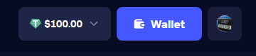 A digital wallet interface showing a $100.00 balance with a 'Wallet' button and a black backpack icon.