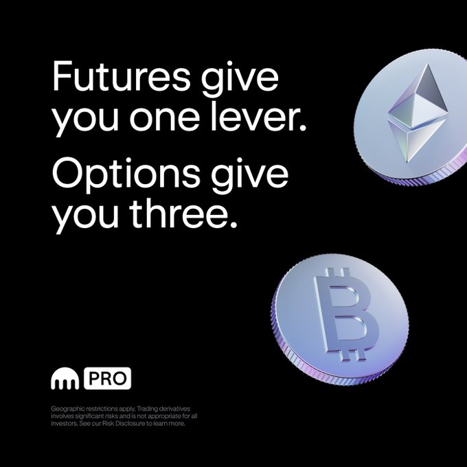 The image is a Kraken Pro promotional graphic featuring the tagline "Futures give you one lever. Options give you three," displayed alongside 3D-rendered Ethereum and Bitcoin coins against a black background, reinforcing the post's message encouraging traders to activate their futures wallets and trade derivatives on Kraken Pro to qualify for a $5–$100 loot box reward.