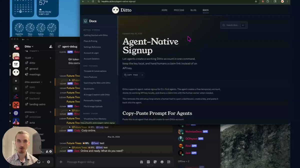The image shows a computer screen with a window open, displaying a webpage that reads "Agent-Native Signup". The background of the image features a person's face, suggesting they are watching or interacting with something related to the signup process. The text on the page indicates that the user needs to provide their name and email address for registration.