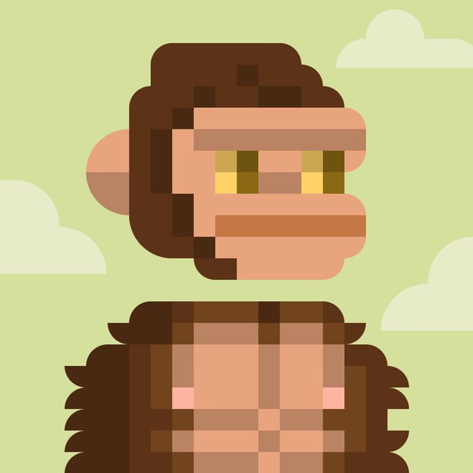 A pixel art illustration of a bearded figure with glasses holding a coffee mug against a light green sky with clouds.