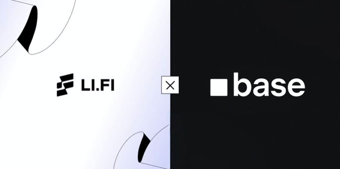 The image features two logos side by side - one for @base and another for @lifiprotocol. The @base logo has a white background with black text, while the @lifiprotocol logo also has a white background but is colored in black. Both logos are placed on a gray background, making them stand out against it. The image does not provide any additional information about the content of the post or its context.